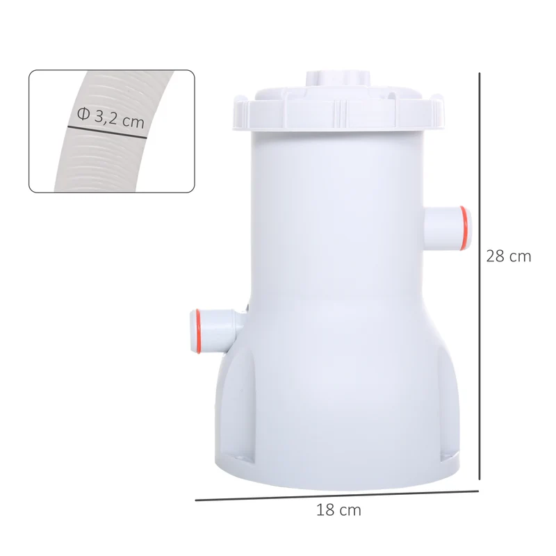 Outsunny Depuradora de Filtro 3028 L/h para Piscinas Desmontables hasta 15.000 L Bomba de Filtro con Mangueras de Conexión de 32 mm Ø18x28 cm Blanco