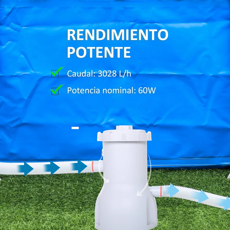 Outsunny Depuradora de Filtro 3028 L/h para Piscinas Desmontables hasta 15.000 L Bomba de Filtro con Mangueras de Conexión de 32 mm Ø18x28 cm Blanco