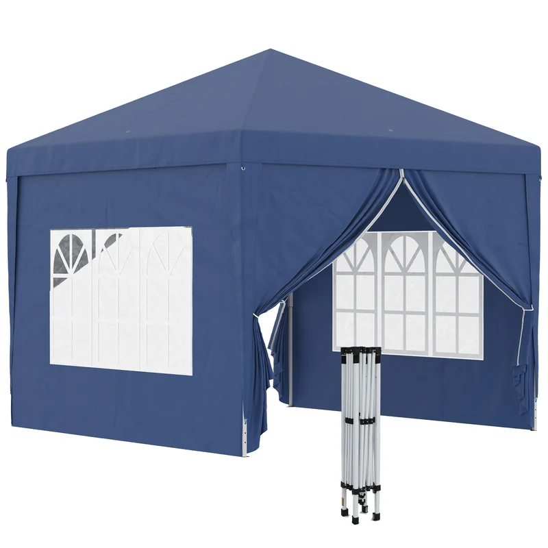 Outsunny Carpa Plegable Pop-up Gazebo 3x3 m Cenador Plegable con 4 Paredes Laterales Anti-UV y Bolsa de Transporte para Camping Fiestas Azul
