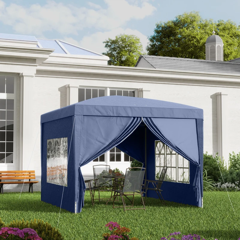 Outsunny Carpa Plegable Pop-up Gazebo 3x3 m Cenador Plegable con 4 Paredes Laterales Anti-UV y Bolsa de Transporte para Camping Fiestas Azul
