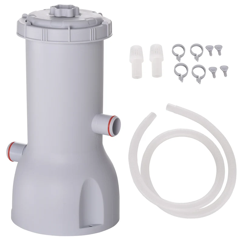 Outsunny Depuradora de Filtro 3785 L/h para Piscinas Desmontables de hasta 18.000 L Bomba de Filtro con Mangueras de Conexión de 32 mm para Circulación y Filtración Ø18x34,5 cm Blanco