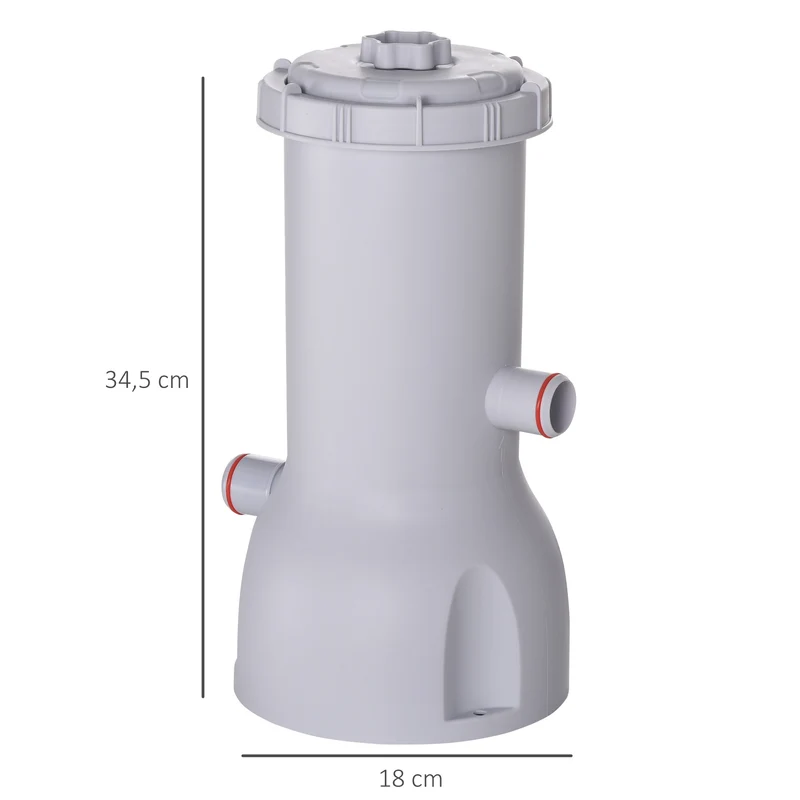 Outsunny Depuradora de Filtro 3785 L/h para Piscinas Desmontables de hasta 18.000 L Bomba de Filtro con Mangueras de Conexión de 32 mm para Circulación y Filtración Ø18x34,5 cm Blanco