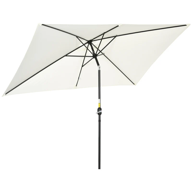 Outsunny Sombrilla de Aluminio 200x300x253 cm Parasol Rectangular de Jardín Inclinable con Manivela y Poste Desmontable Anti-UV para Terraza Piscina Patio Exterior Crema