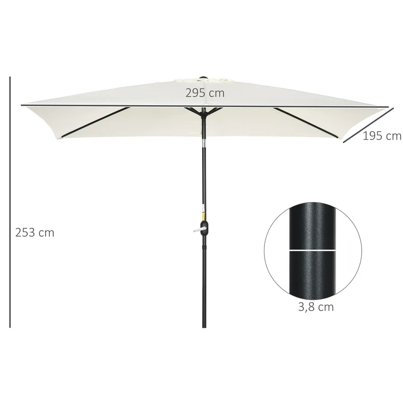 Outsunny Sombrilla de Aluminio 200x300x253 cm Parasol Rectangular de Jardín Inclinable con Manivela y Poste Desmontable Anti-UV para Terraza Piscina Patio Exterior Crema