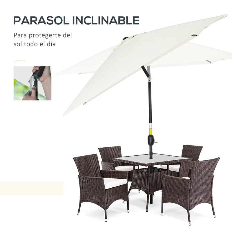 Outsunny Sombrilla de Aluminio 200x300x253 cm Parasol Rectangular de Jardín Inclinable con Manivela y Poste Desmontable Anti-UV para Terraza Piscina Patio Exterior Crema