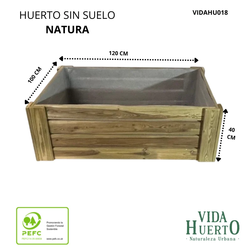 Cajón De Cultivo Natura. Altura De 40 Cm. Sin Base. Vidahuerto 120x100x40 Cm.