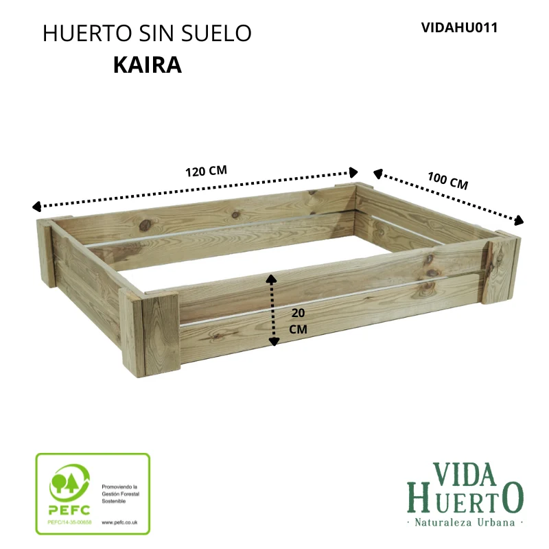 Cajón De Cultivo Kaira. Altura De 20 Cm. Sin Base. Vidahuerto 120x100x20 Cm.