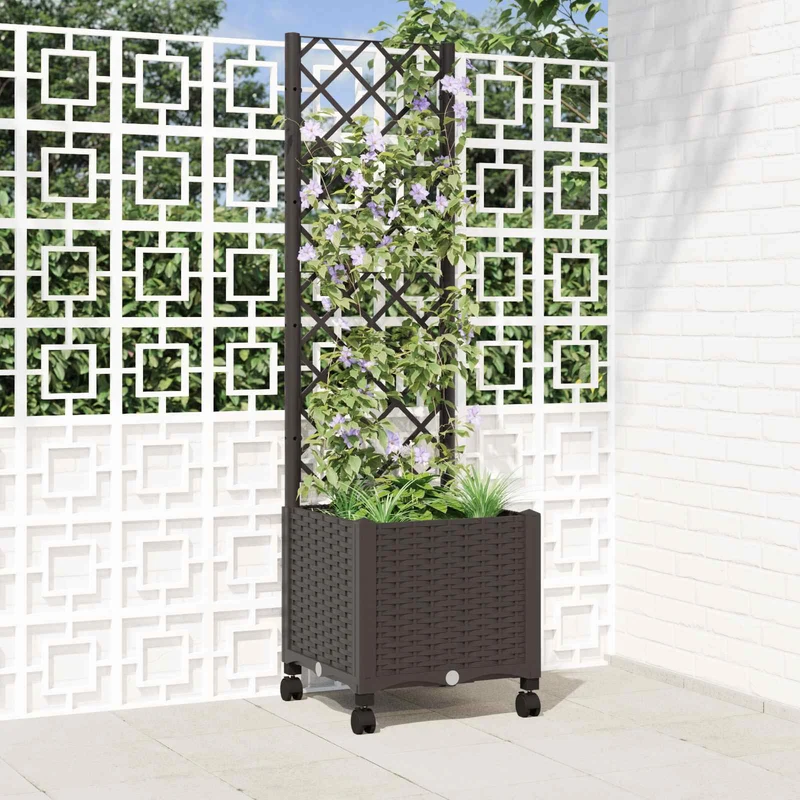 Jardinera Con Enrejado Y Ruedas Marrón 40 X 40 X 146 Cm Pp