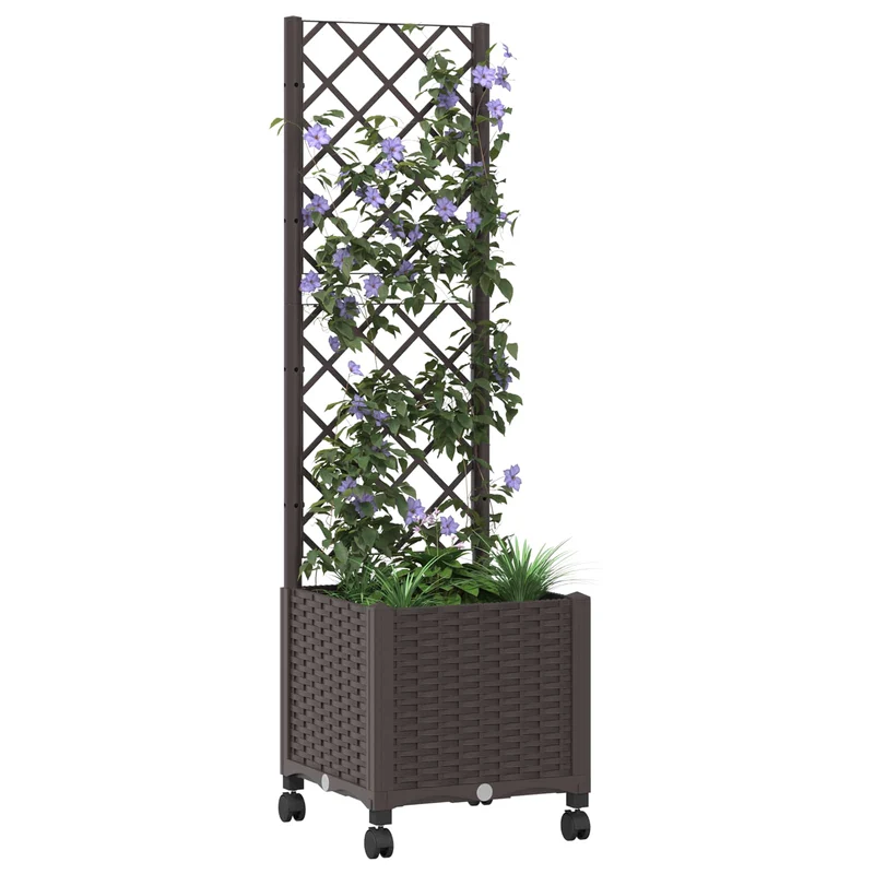 Jardinera Con Enrejado Y Ruedas Marrón 40 X 40 X 146 Cm Pp