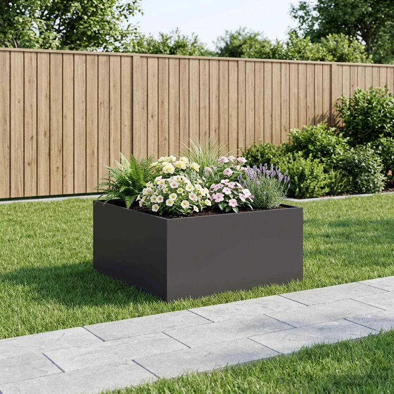 Macetero De Jardín Negro 60 X 60 X 40 Cm Acero Laminado En Frío