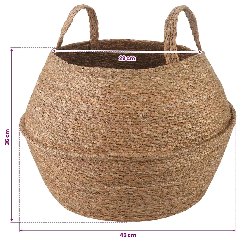 Maceta Con Asas Natural Ø 45 X 36 Cm 100% Hierba Marina