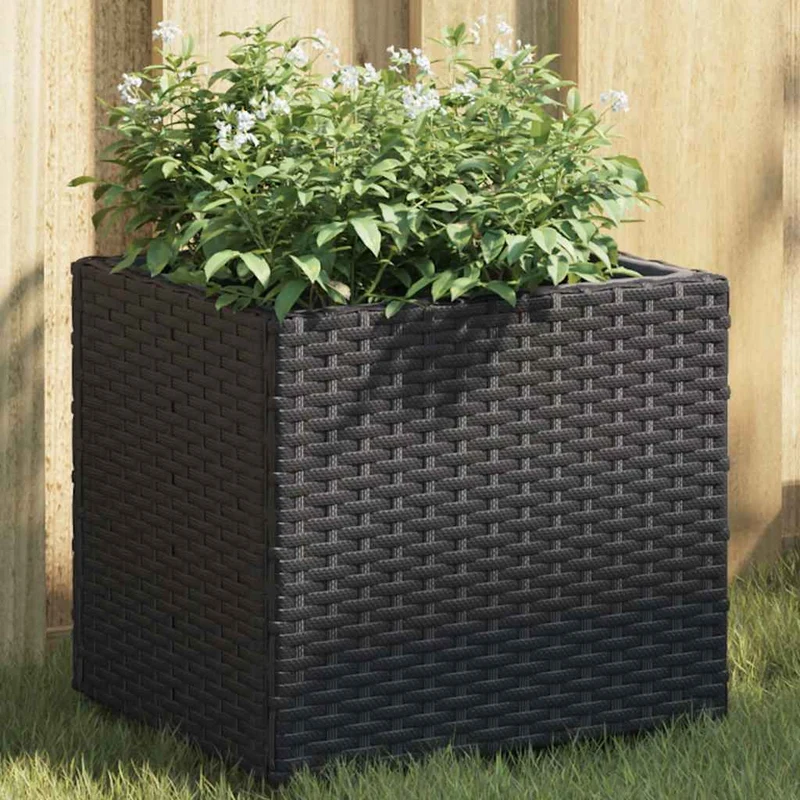 Jardineras 2 Unidades Ratán Sintético Negro 36x30x32 Cm