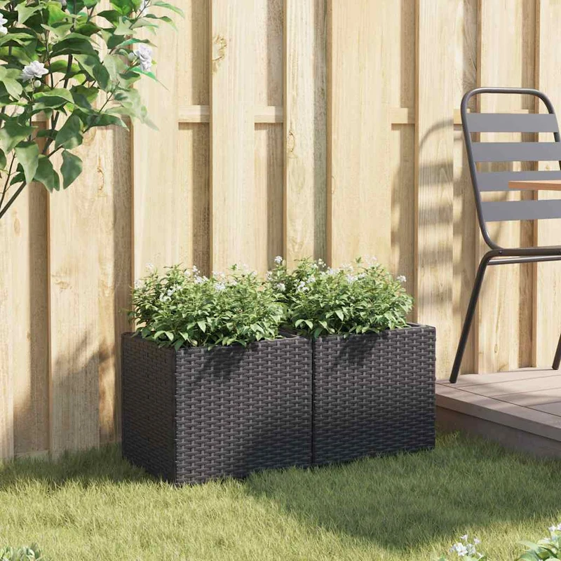 Jardineras 2 Unidades Ratán Sintético Negro 36x30x32 Cm