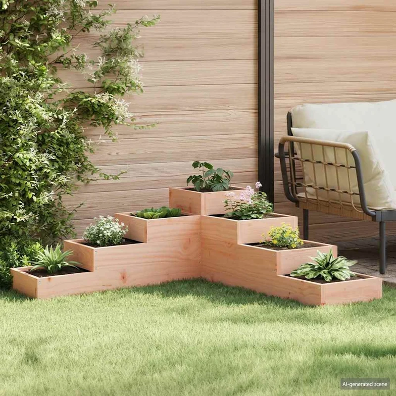 Jardinera De Jardín De 4 Niveles, 106 X 104,5 X 36 Cm, Madera Maciza Douglas