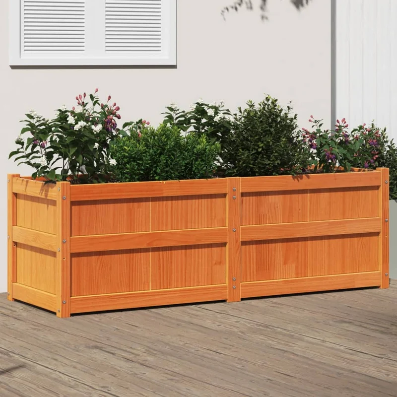 Jardinera Exterior Madera Maciza Pino Marrón Cera 150x50x50 Cm