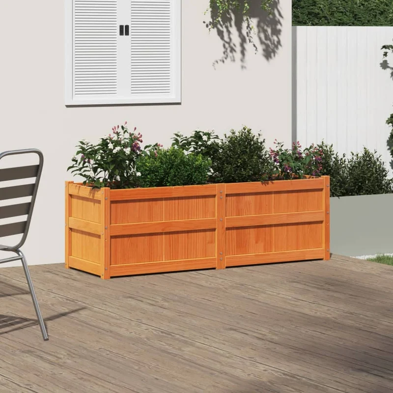 Jardinera Exterior Madera Maciza Pino Marrón Cera 150x50x50 Cm