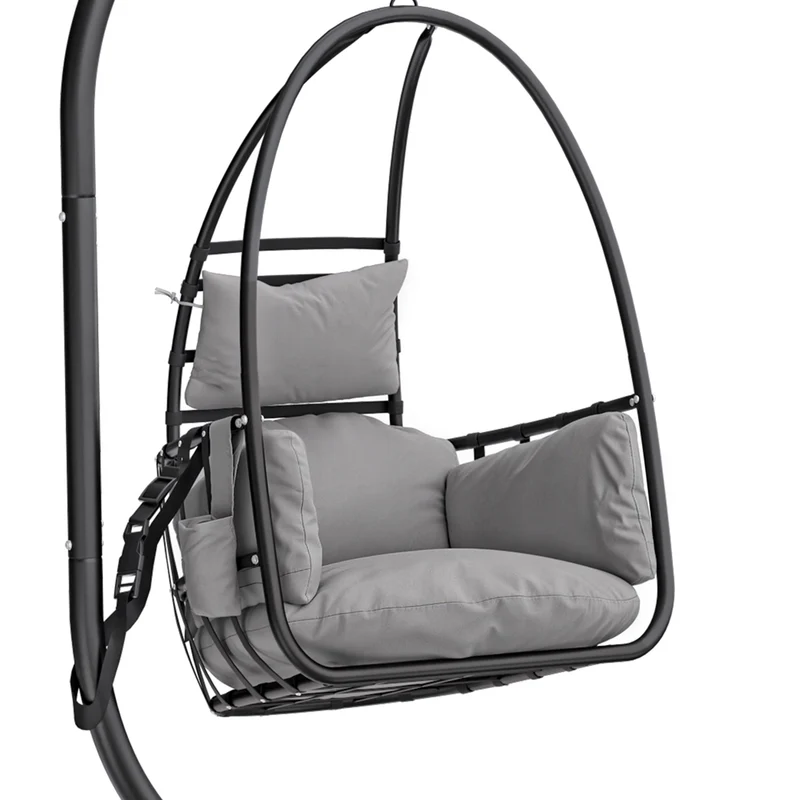 Outsunny Silla Colgante Con Soporte Cesta Plegable Reposacabezas Gris Oscuro
