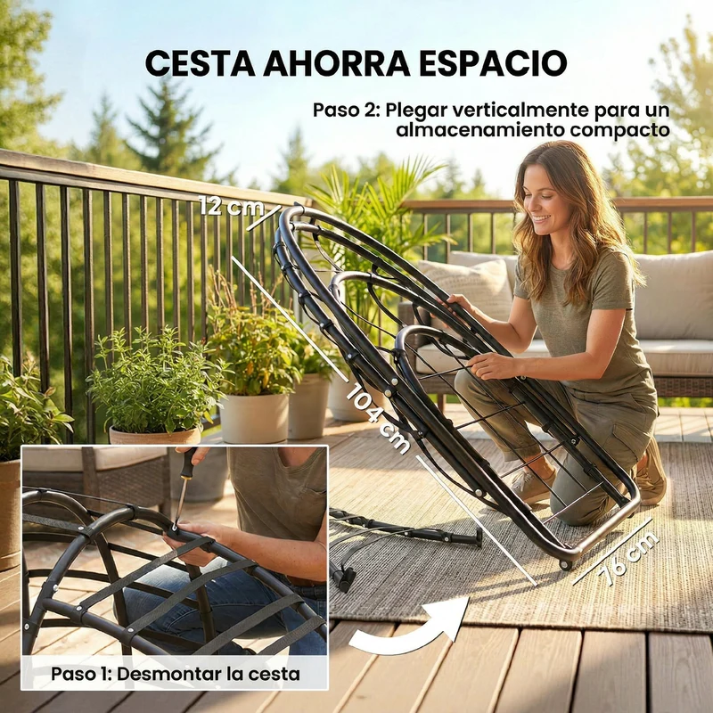 Outsunny Silla Colgante Con Soporte Cesta Plegable Reposacabezas Gris Oscuro