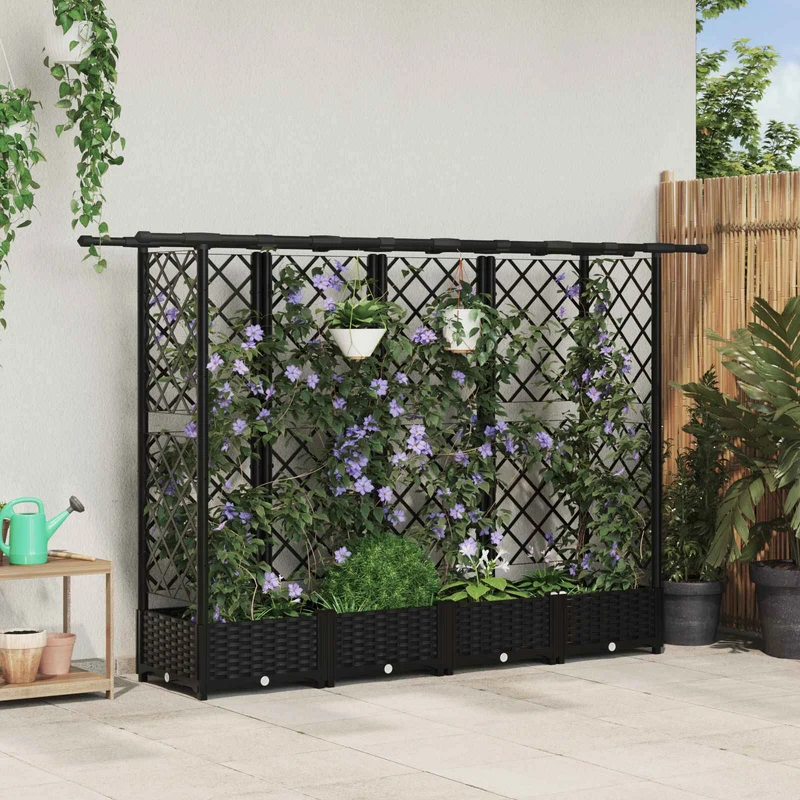 Cama Elevada Con Trellis Y Techo Negro 202,5 X 40 X 121 Cm Pp