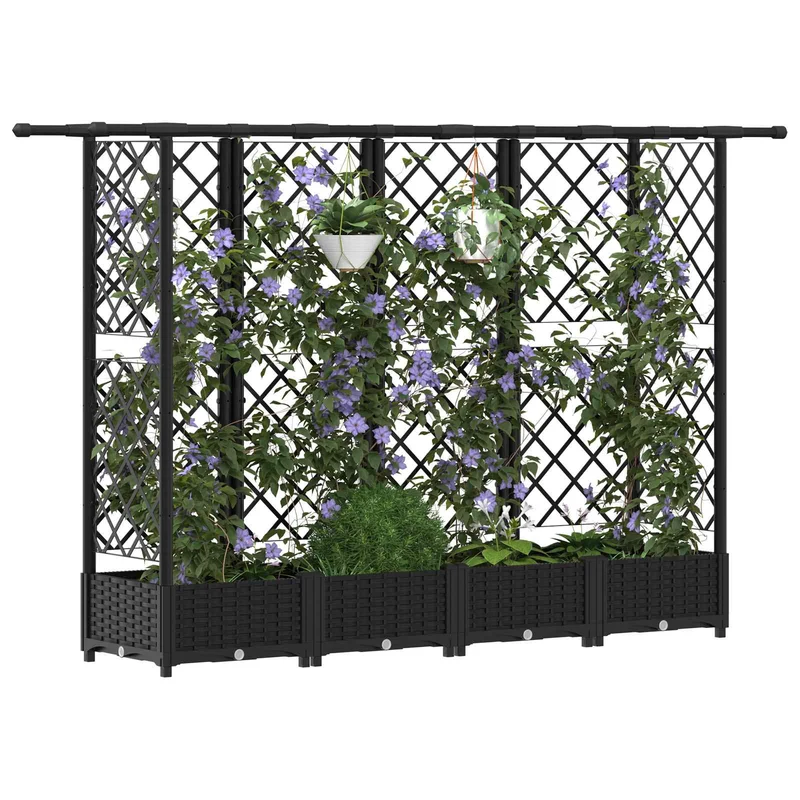 Cama Elevada Con Trellis Y Techo Negro 202,5 X 40 X 121 Cm Pp