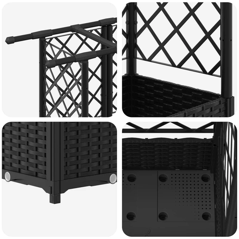 Cama Elevada Con Trellis Y Techo Negro 202,5 X 40 X 121 Cm Pp