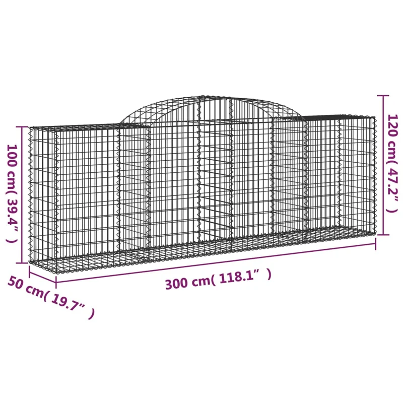 Cestas De Gaviones 17 Uds Forma De Arco Hierro 300x50x100/120cm