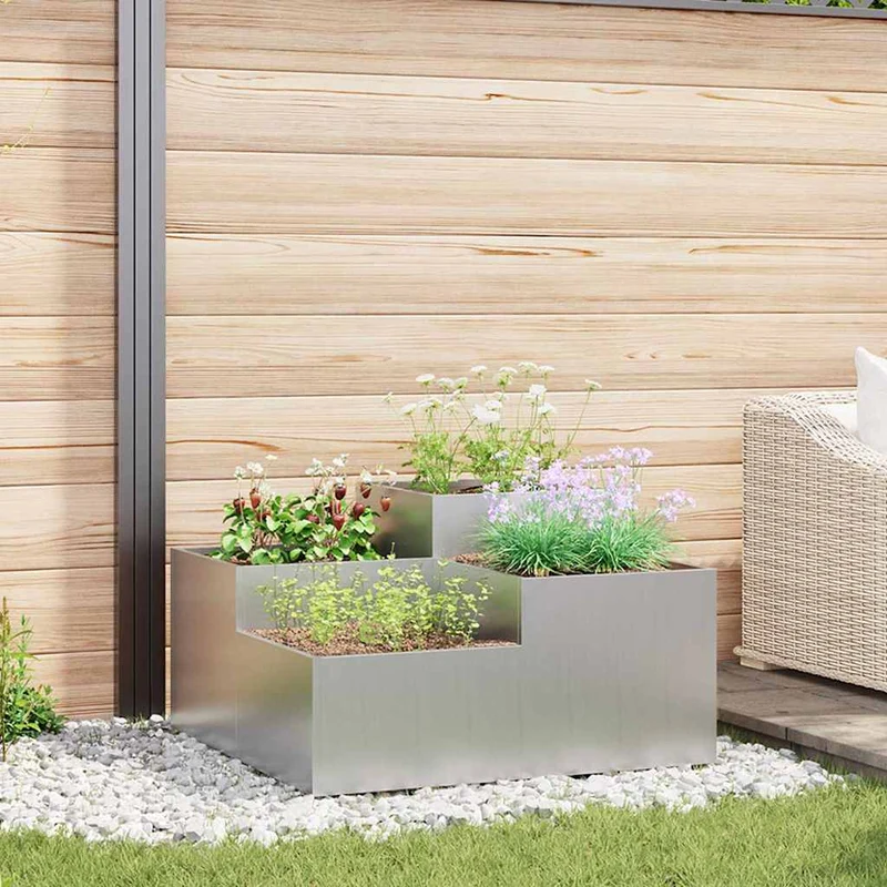 Maceta Para Jardín Plateado 80 X 80 X 48 Cm Acero Galvanizado
