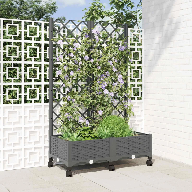 Jardinera Con Enrejado Y Ruedas Gris Claro 80 X 40 X 131,5 Cm