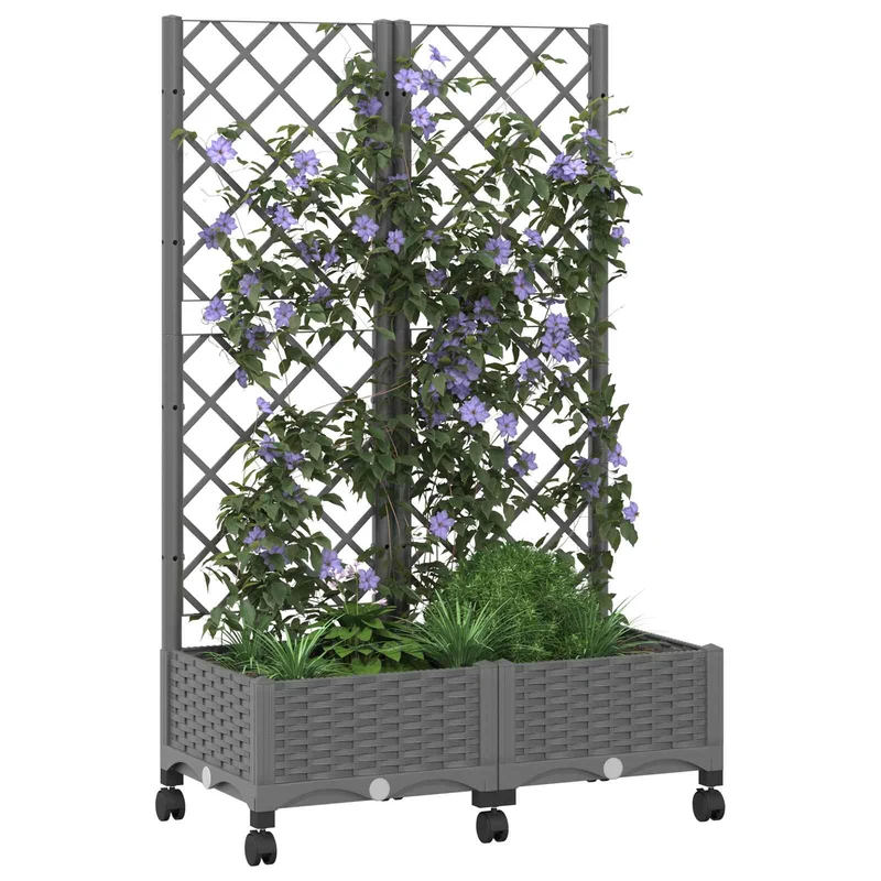 Jardinera Con Enrejado Y Ruedas Gris Claro 80 X 40 X 131,5 Cm
