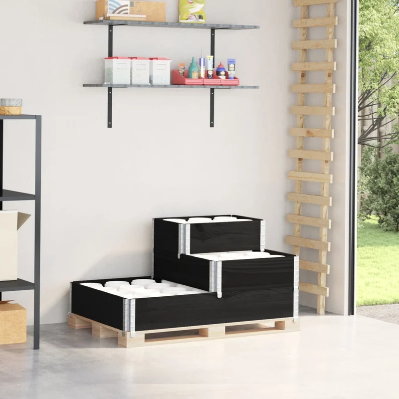 Arriate Elevado De 3 Niveles Madera Maciza Pino Negro 120x80 Cm