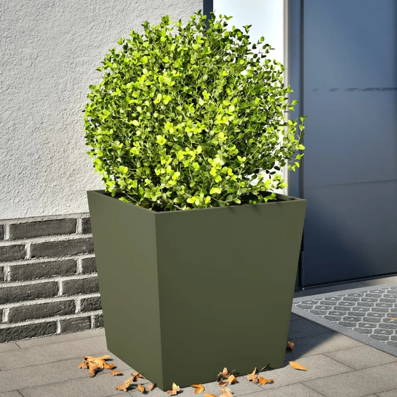 Jardineras 2 Uds Acero Verde Oliva 50x50x50 Cm