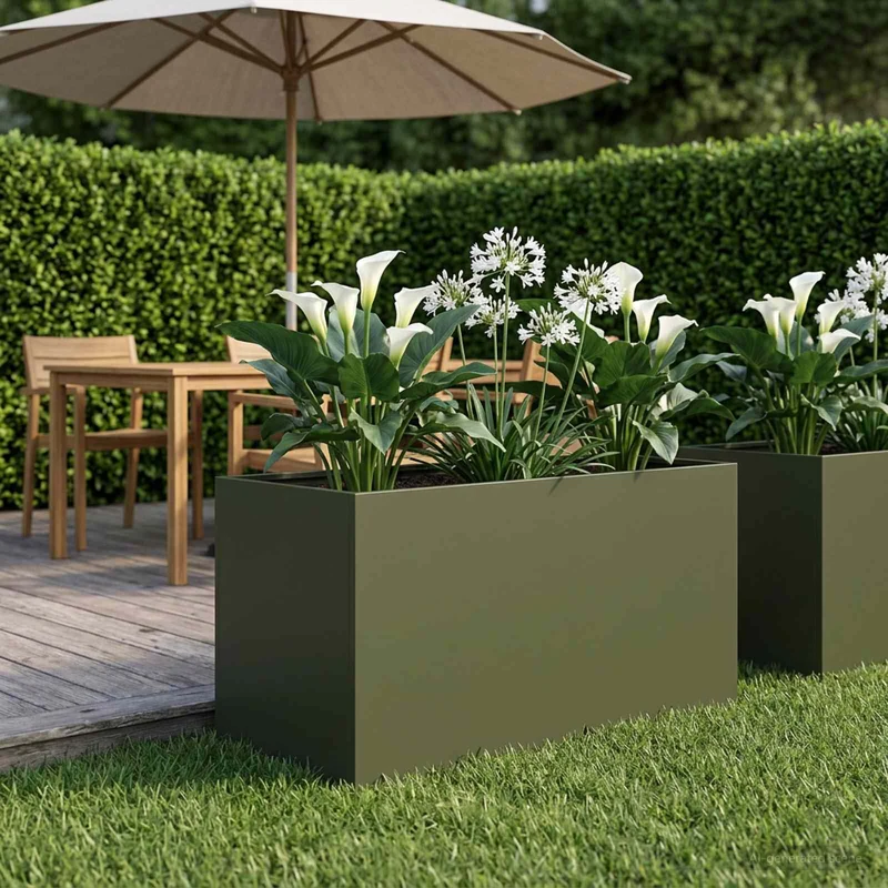 Macetero De Jardín Verde Oliva 80 X 50 X 50 Cm