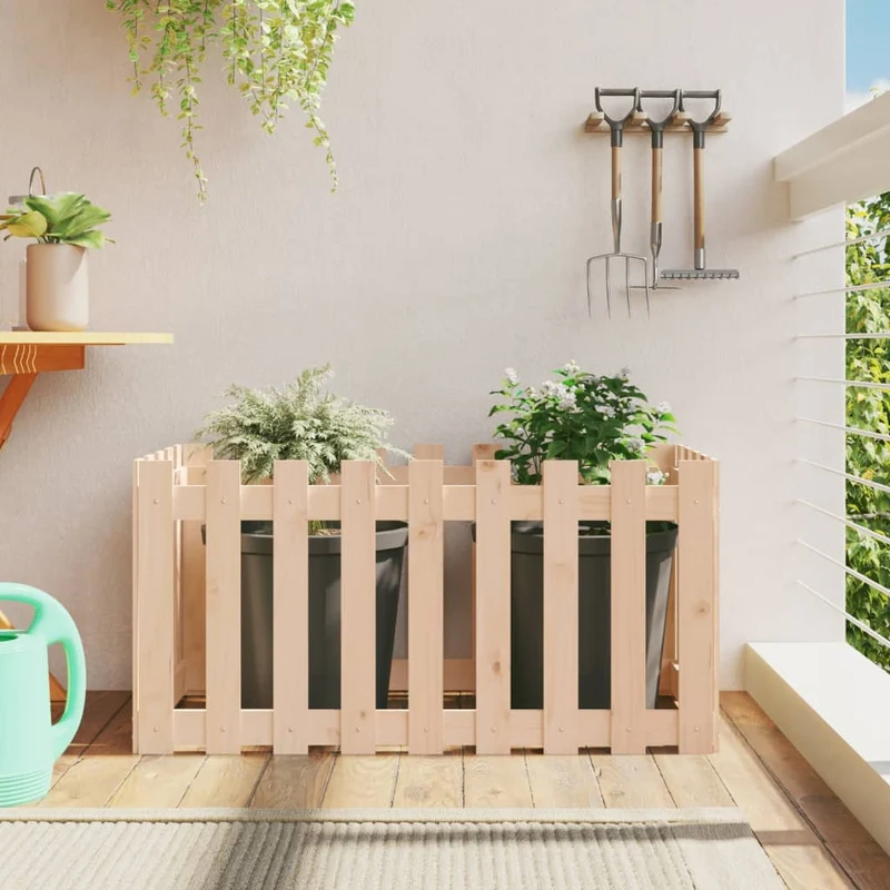Arriate Elevado Jardín Con Valla Madera Maciza Pino 100x50x50cm