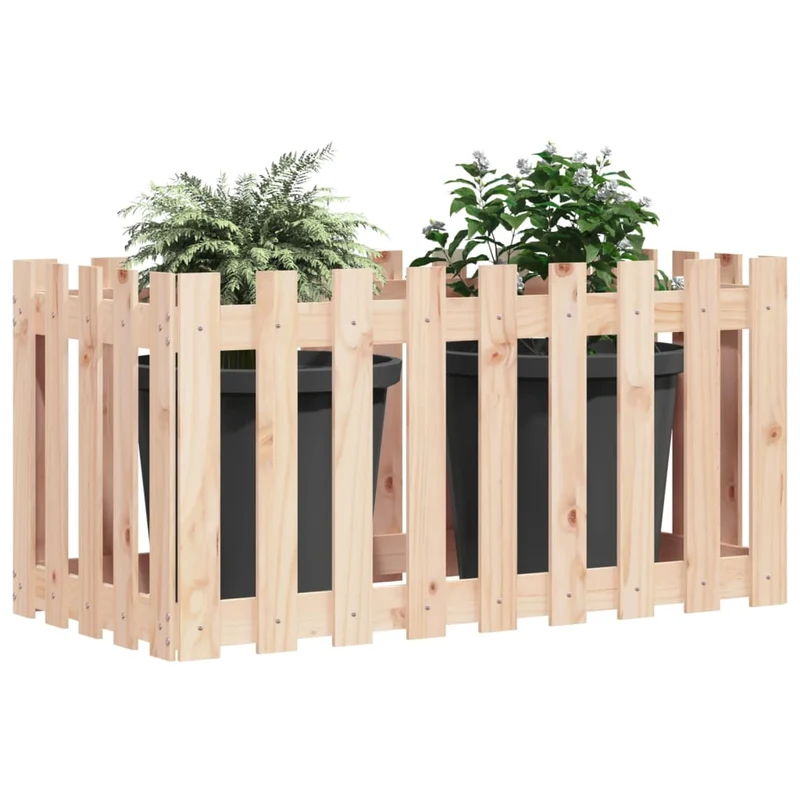 Arriate Elevado Jardín Con Valla Madera Maciza Pino 100x50x50cm