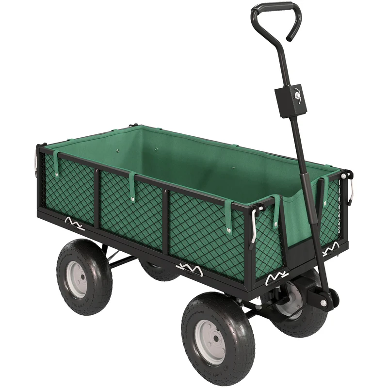 Outsunny Carrito De Jardín Con Ruedas Grandes Asa Ajustable Carga 300 Kg Verde