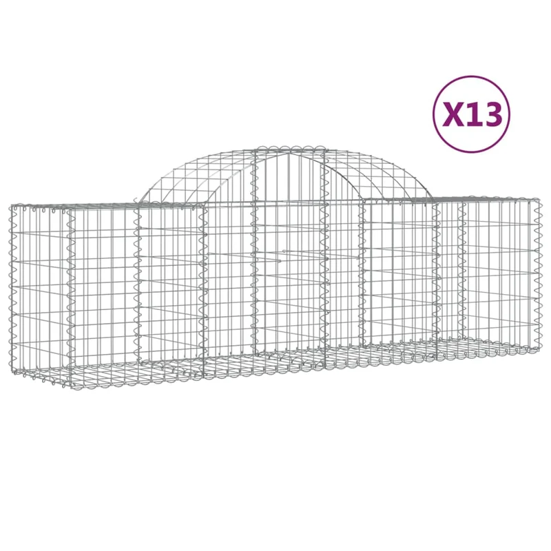 Cestas De Gaviones 13 Uds Forma De Arco Hierro 200x50x60/80 Cm