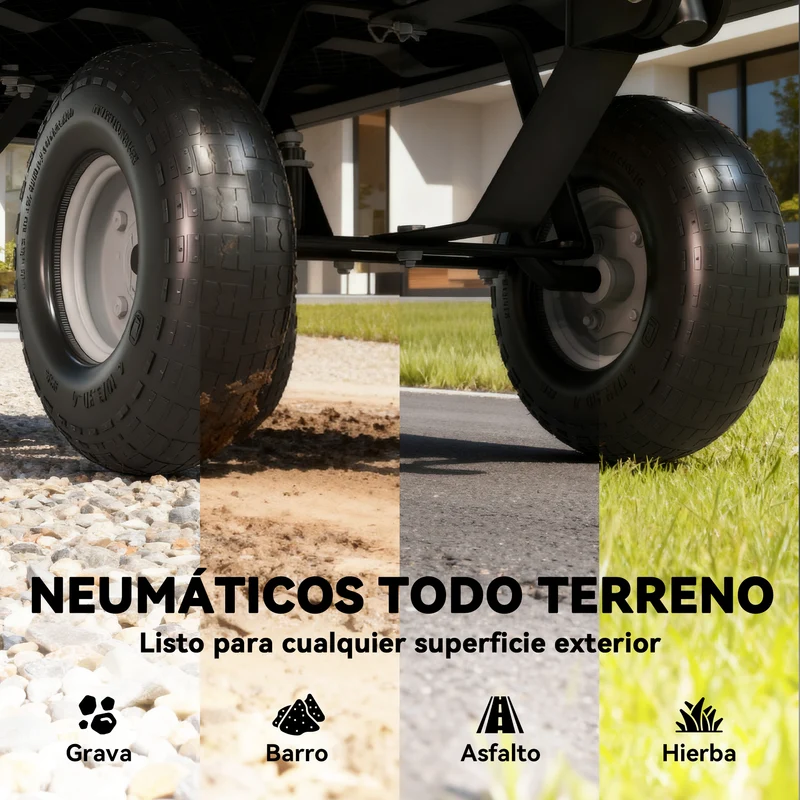 Outsunny Carrito De Jardín Con Ruedas Grandes Mango Giratorio Carga 300 Kg Negro