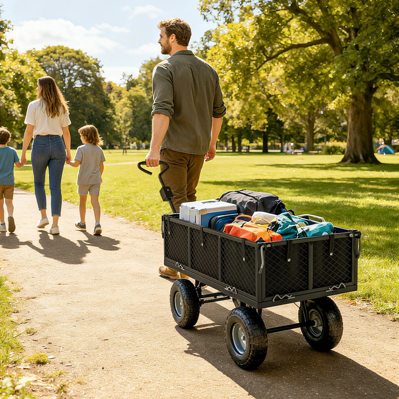 Outsunny Carrito De Jardín Con Ruedas Grandes Mango Giratorio Carga 300 Kg Negro