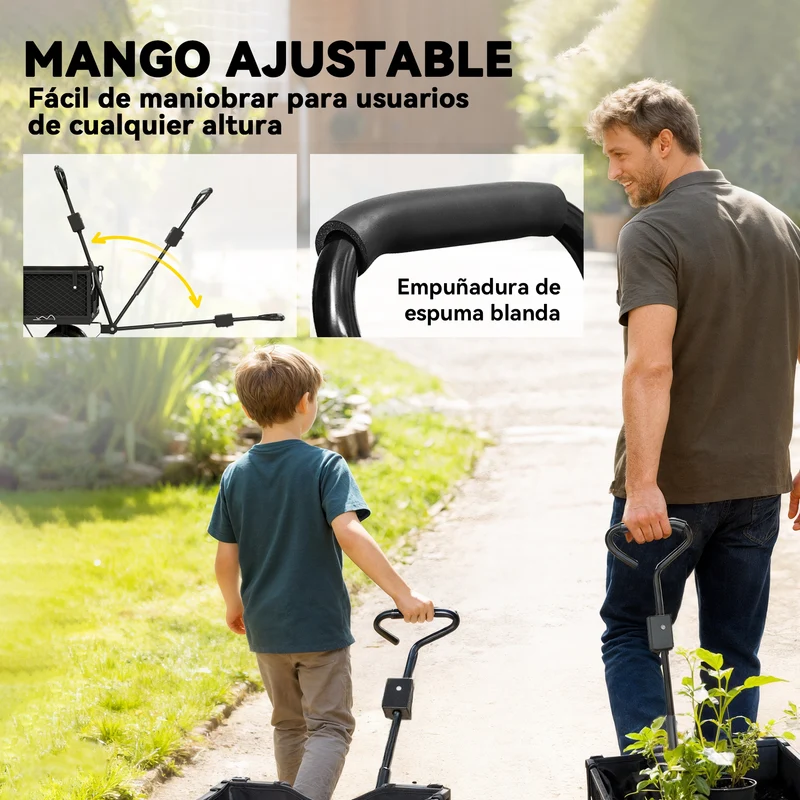 Outsunny Carrito De Jardín Con Ruedas Grandes Mango Giratorio Carga 300 Kg Negro