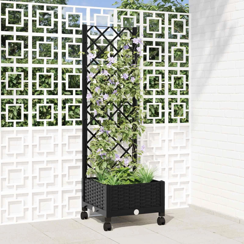 Jardinera Con Enrejado Y Ruedas Negro 40 X 40 X 131,5 Cm Pp