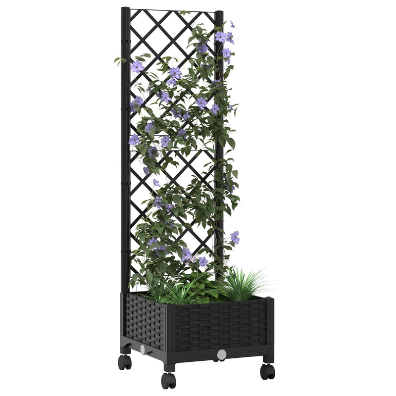Jardinera Con Enrejado Y Ruedas Negro 40 X 40 X 131,5 Cm Pp