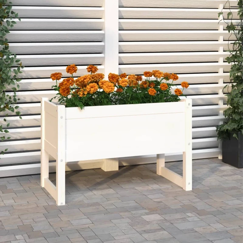 Jardinera Madera Maciza De Pino Blanco 78x40x52 Cm