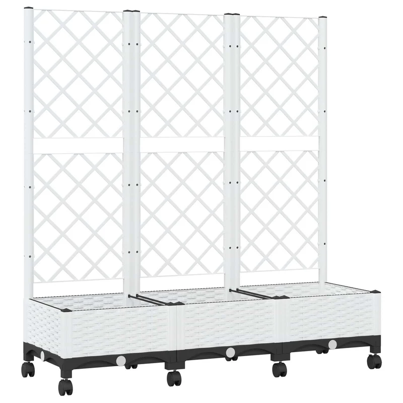 Jardinera Con Enrejado Y Ruedas Blanco 120 X 40 X 131,5 Cm Pp