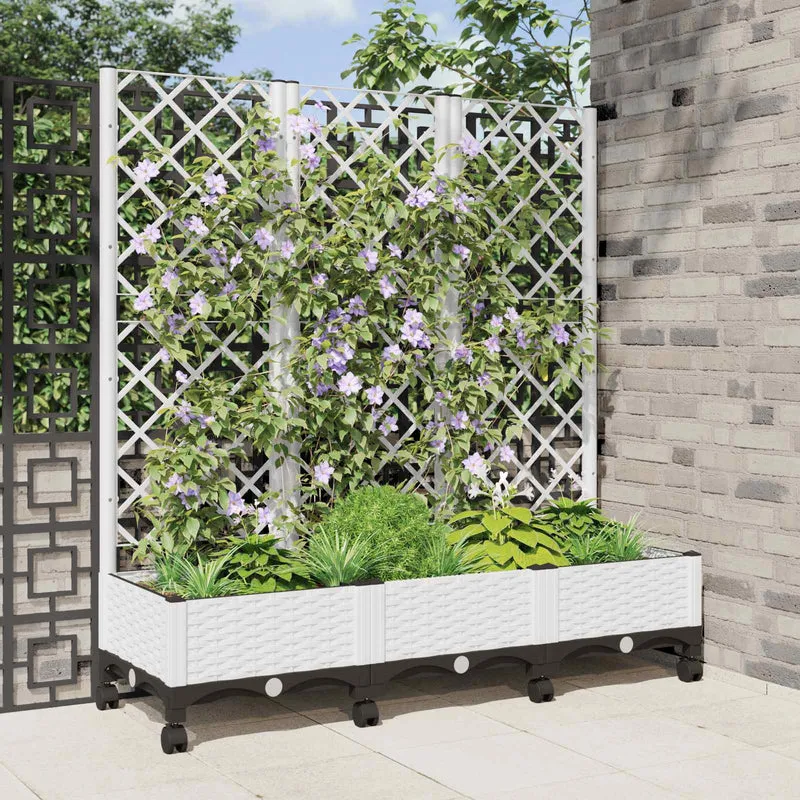 Jardinera Con Enrejado Y Ruedas Blanco 120 X 40 X 131,5 Cm Pp