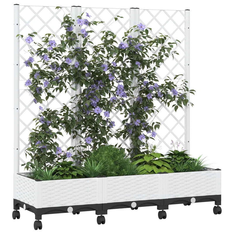 Jardinera Con Enrejado Y Ruedas Blanco 120 X 40 X 131,5 Cm Pp