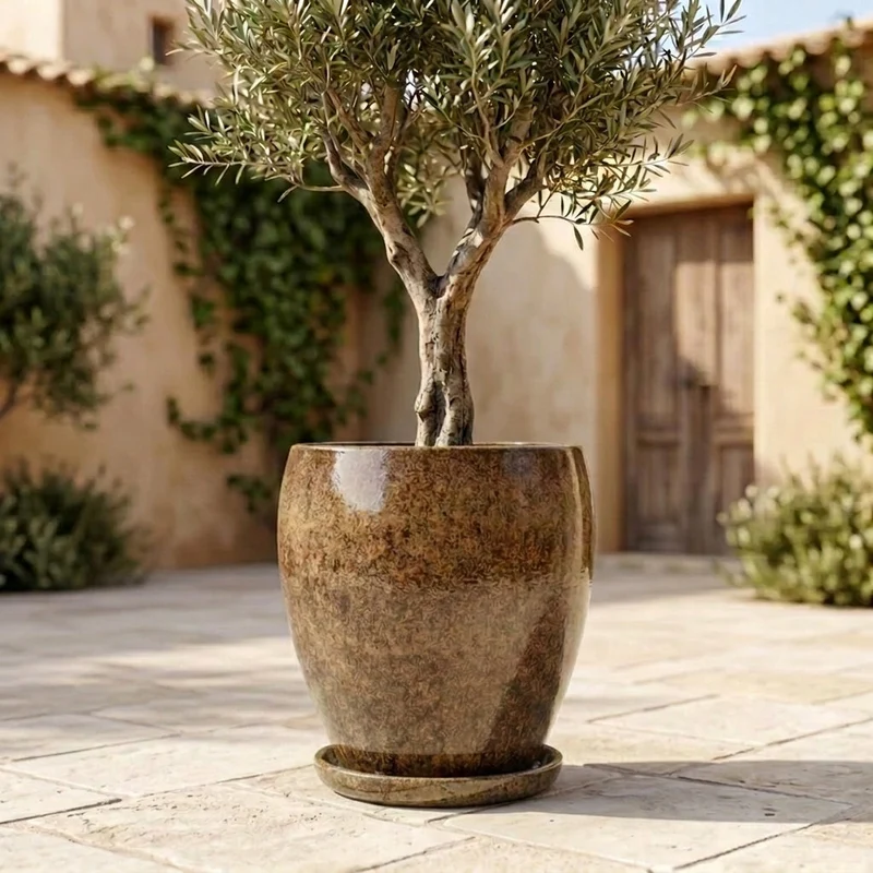 Soucoupe 16cm bronze sablé faite à la main en terre cuite émaillée