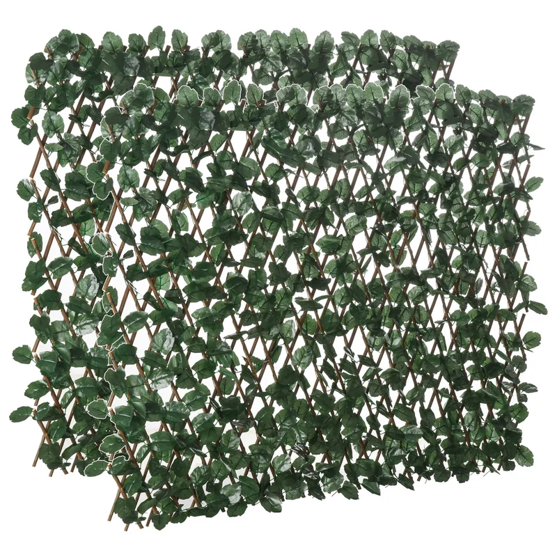 Outsunny Valla De Enrejado Expandible De 2 Piezas Con Hojas Artificial 295x70 Cm