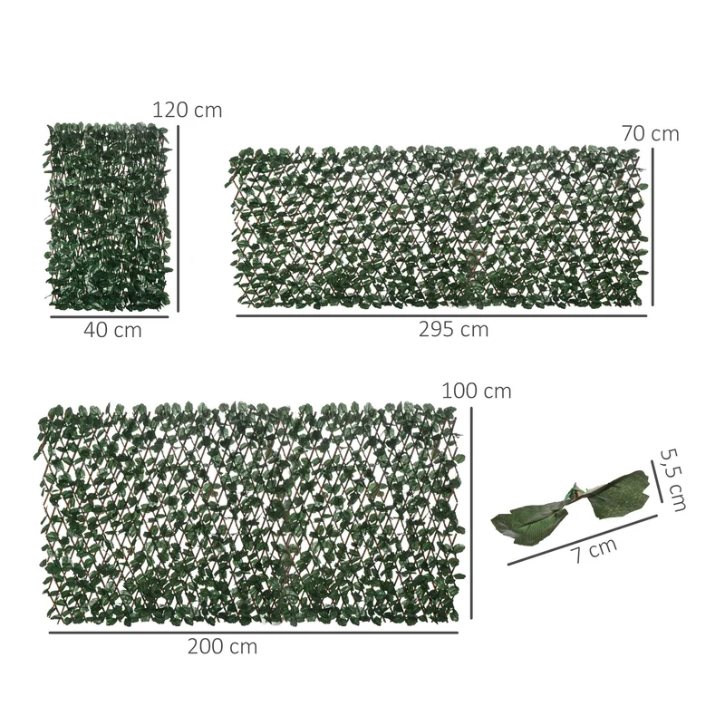 Outsunny Valla De Enrejado Expandible De 2 Piezas Con Hojas Artificial 295x70 Cm