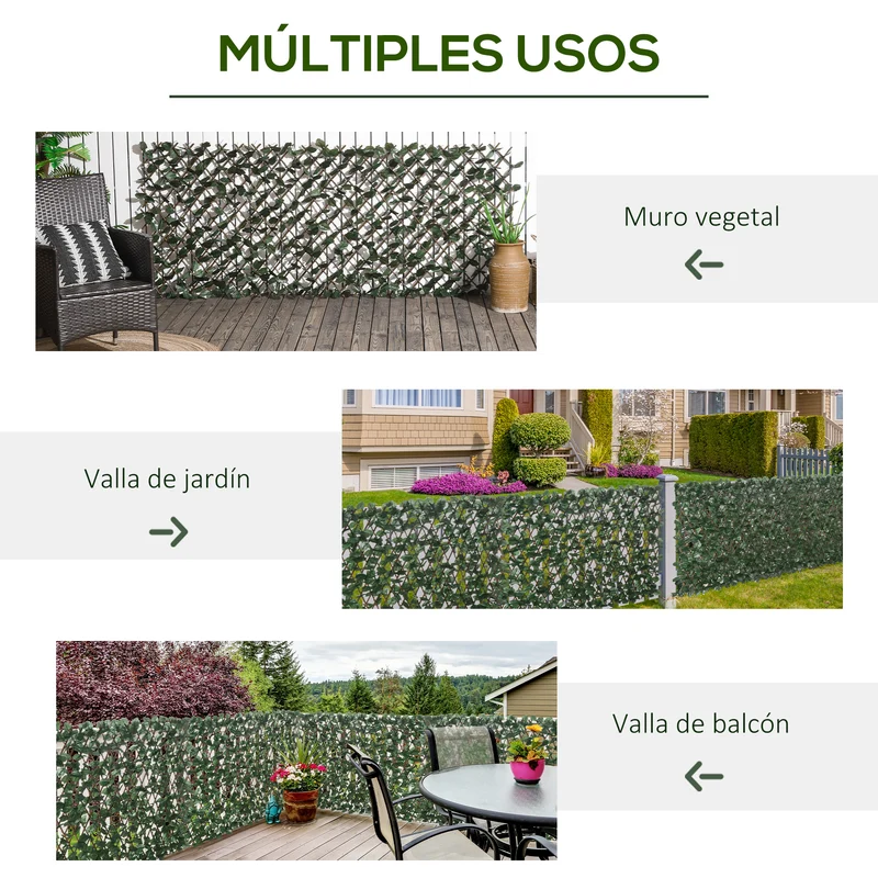 Outsunny Valla De Enrejado Expandible De 2 Piezas Con Hojas Artificial 295x70 Cm