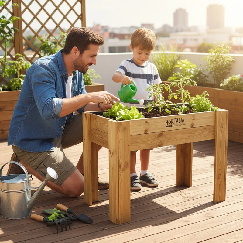 Mesa De Cultivo Elevada De Madera Tratada 80x60x80 Cm Gardenbrico M80 Hortalia